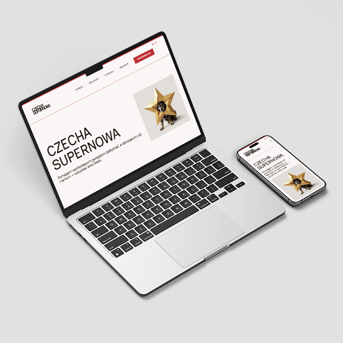 CZECHA SUPERNOWA website on desktop and phone screens mockup